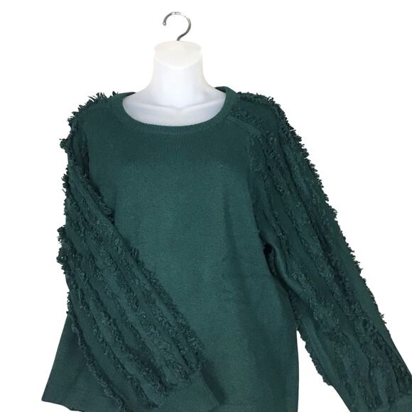 1.State Women’s Sweater Large Green Fringe Sleeve Textured Knit Pullover NWOT - Picture 11 of 12
